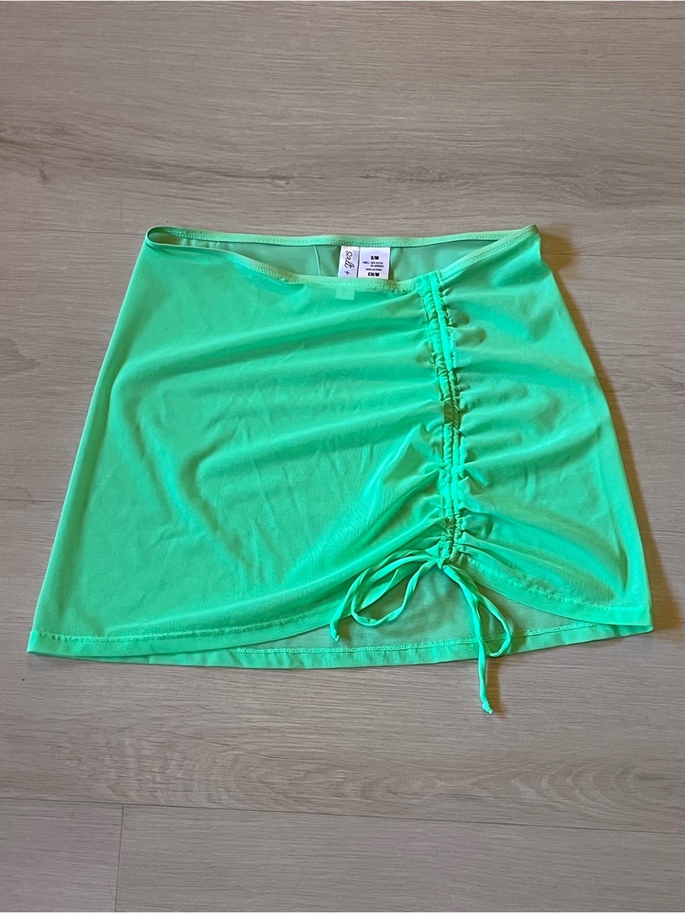 SALT + COVE Juniors' Mesh Sarong Swim Skirt Cover-Up Neon Green Size‎ S/M
